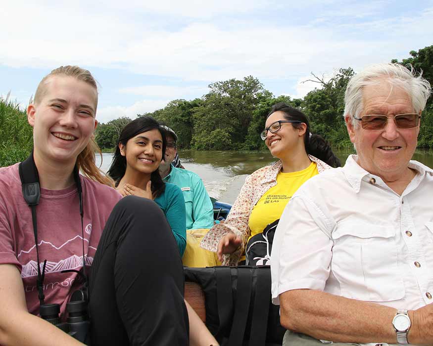 Haley Disinger '20 on Lake Izabal in Guatemalain July of 2019 with students and professors from several countries. Her botanical research was among the digital presentations of students’ engaged learning experiences highlighted during the virtual12th annual Furman Engaged.