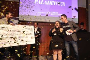 From left: Alexa Valdovinos ’25 and Bryan Davis, interim executive director of The Hill Institute, during the Paladin Pitch, a competition for aspiring entrepreneurs, in 2022. 